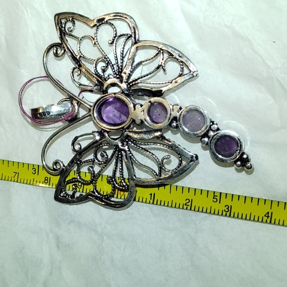 New Large sterling silver Amethyst Butterfly pendant - Picture 5 of 7